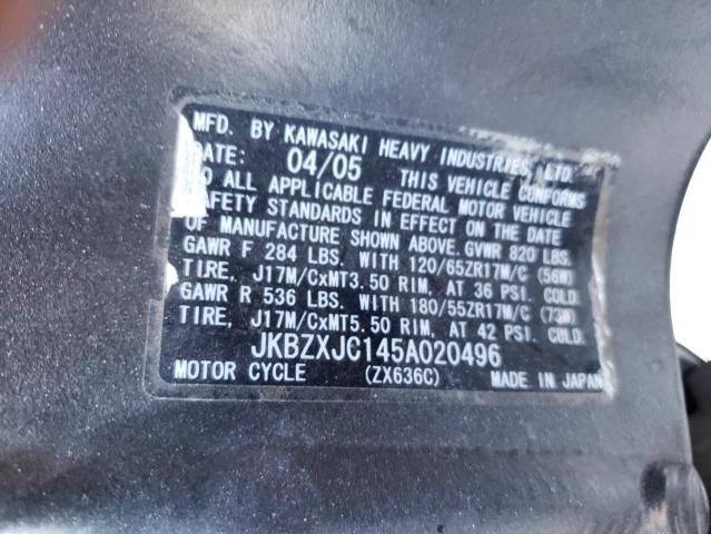 JKBZXJC145A020496 - 2005 KAWASAKI ZX636 C1 GRAY photo 10