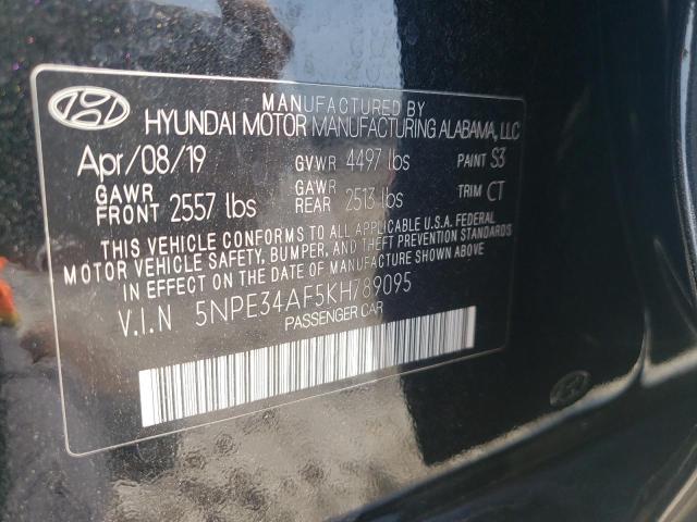 5NPE34AF5KH789095 - 2019 HYUNDAI SONATA LIM BLACK photo 10