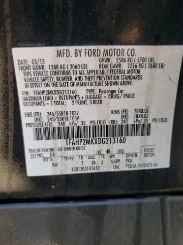 1FAHP2MKXDG213160 - 2013 FORD TAURUS POL BLACK photo 10