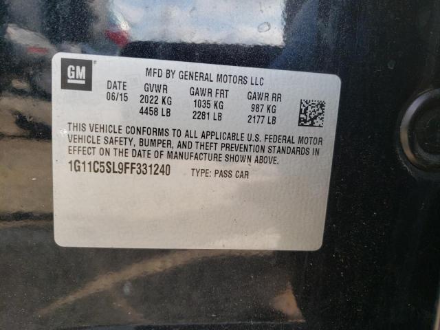 1G11C5SL9FF331240 - 2015 CHEVROLET MALIBU 1LT შავი ფოტო 10