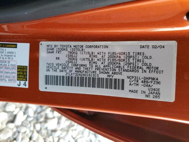 JTLKT324240161915 - 2004 TOYOTA SCION XB Orange Foto 10