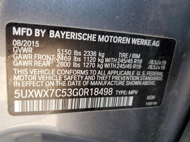 5UXWX7C53G0R18498 - 2016 BMW X3 XDRIVE3 GRAY photo 10