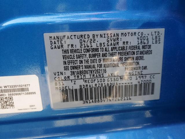 3N1AB8DV7NY262116 - 2022 NISSAN SENTRA SR BLUE photo 10