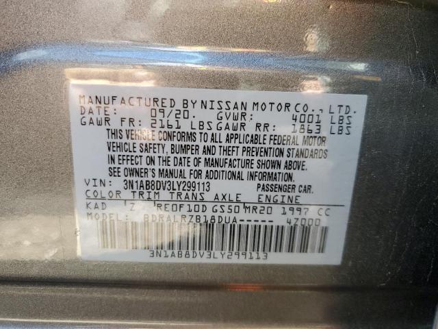 3N1AB8DV3LY299113 - 2020 NISSAN SENTRA SR GRAY photo 10