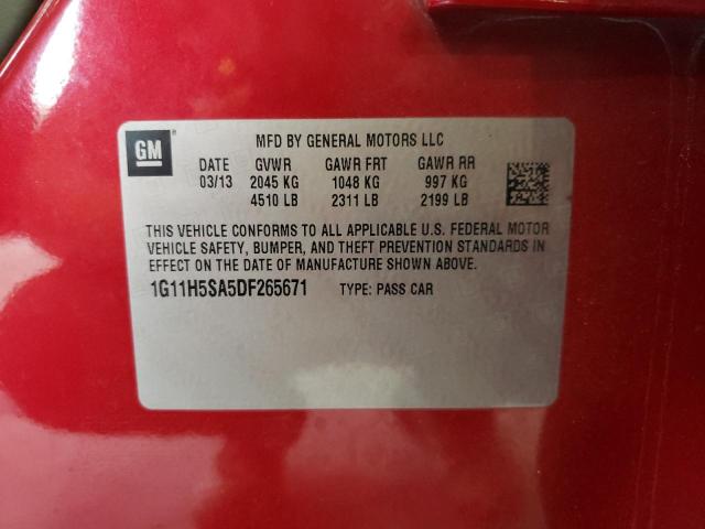 1G11H5SA5DF265671 - 2013 CHEVROLET MALIBU LTZ წითელი ფოტო 10