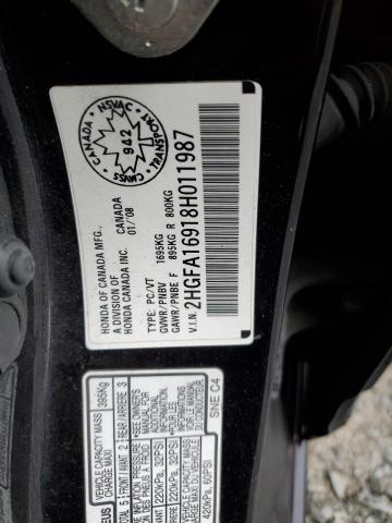 2HGFA16918H011987 - 2008 HONDA CIVIC EXL Qara foto 10
