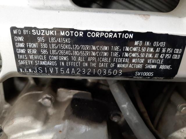 JS1VT54A232103503 - 2003 SUZUKI SV1000 SK3 SILVER photo 10