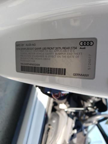 WAU24GF54KN002409 - 2019 AUDI S5 PRESTIG WHITE photo 10