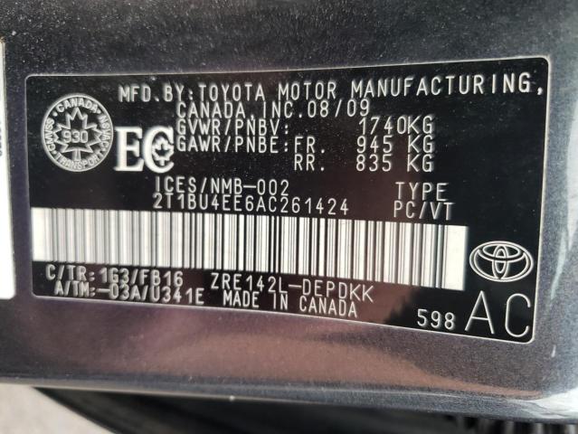 2T1BU4EE6AC261424 - 2010 TOYOTA COROLLA BASE  照片 10