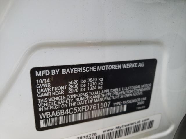 WBA6B4C5XFD761507 - 2015 BMW 650 XI GRA WHITE photo 10