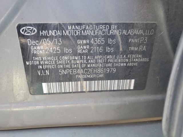 5NPEB4AC2EH861979 - 2014 HYUNDAI SONATA GLS GRAY photo 10