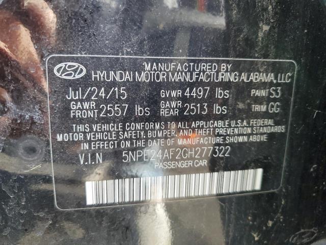 5NPE24AF2GH277322 - 2016 HYUNDAI SONATA SE BLACK photo 10