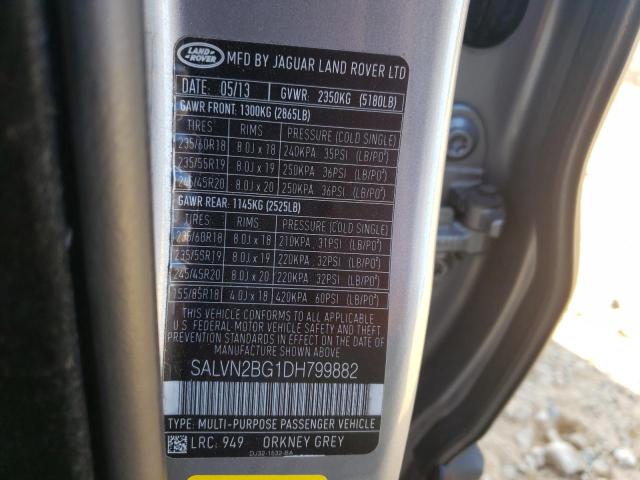 SALVN2BG1DH799882 - 2013 LAND ROVER RANGE ROVE SILVER photo 10