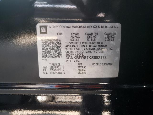 3GNKBFRS7KS602178 - 2019 CHEVROLET BLAZER PRE BLACK photo 10