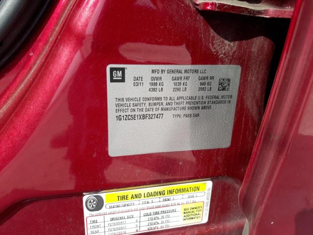 1G1ZC5E1XBF327477 - 2011 CHEVROLET MALIBU 1LT ბურგუნდია ფოტო 10