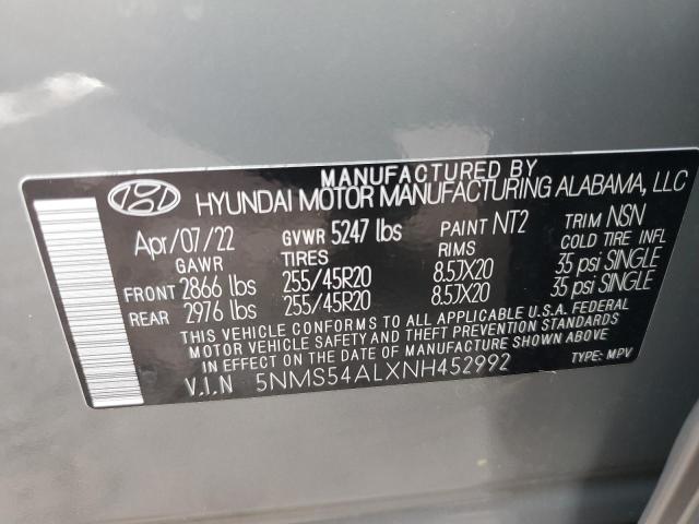 5NMS54ALXNH452992 - 2022 HYUNDAI SANTA FE C GRAY photo 10