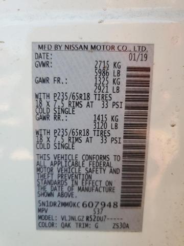 5N1DR2MM0KC607948 - 2019 NISSAN PATHFINDER WHITE photo 10