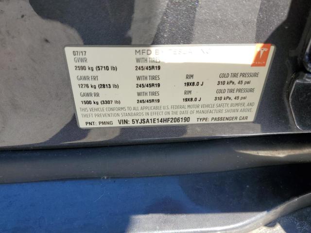 5YJSA1E14HF206190 - 2017 TESLA MODEL S Grafit foto 10
