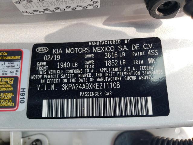 3KPA24ABXKE211108 - 2019 KIA RIO S SILVER photo 10