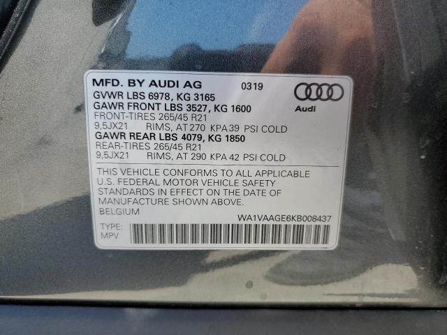 WA1VAAGE6KB008437 - 2019 AUDI E-TRON PRE CHARCOAL photo 10