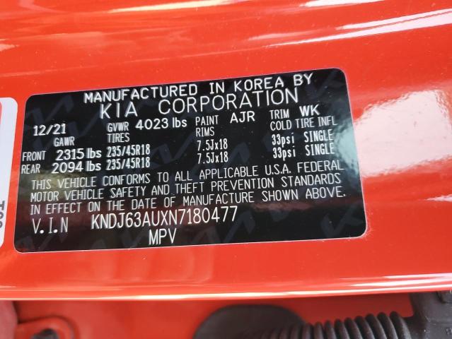 KNDJ63AUXN7180477 - 2022 KIA SOUL GT LI RED photo 10