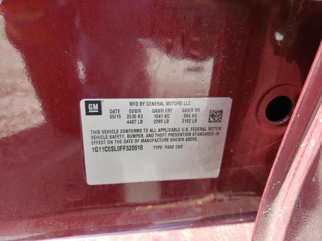 1G11C5SL0FF320918 - 2015 CHEVROLET MALIBU 1LT BURGUNDY photo 10