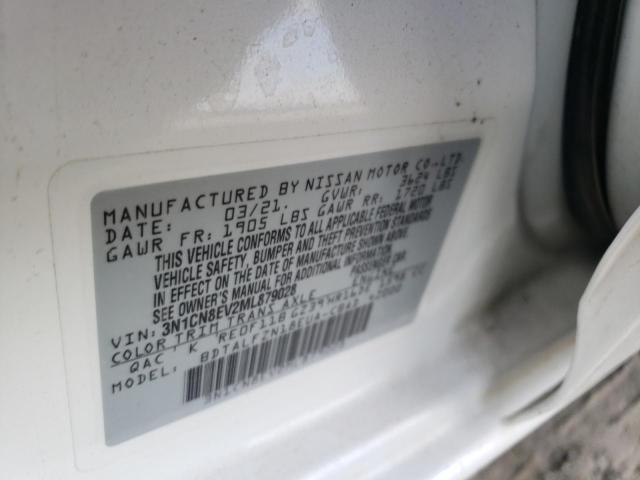 3N1CN8EV2ML879028 - 2021 NISSAN VERSA SV WHITE photo 10