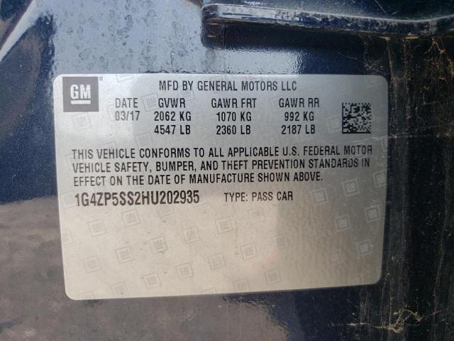 1G4ZP5SS2HU202935 - 2017 BUICK LACROSSE E ლურჯი ფოტო 10