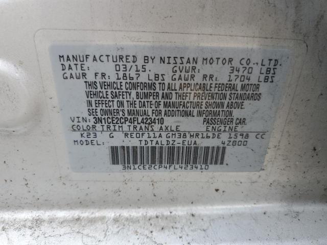 3N1CE2CP4FL423410 - 2015 NISSAN VERSA NOTE SILVER photo 10