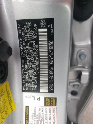 JTNK4RBE3K3052715 - 2019 TOYOTA COROLLA SE SILVER photo 10