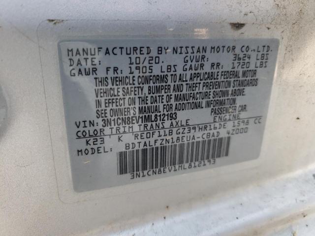 3N1CN8EV1ML812193 - 2021 NISSAN VERSA SV SILVER photo 10