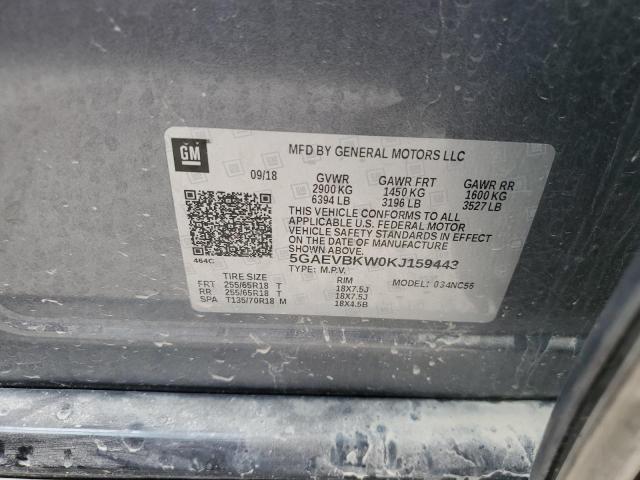 5GAEVBKW0KJ159443 - 2019 BUICK ENCLAVE PR CHARCOAL photo 10