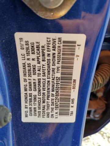 19XFC2F80KE019152 - 2019 HONDA CIVIC SPOR 蓝色 照片 10