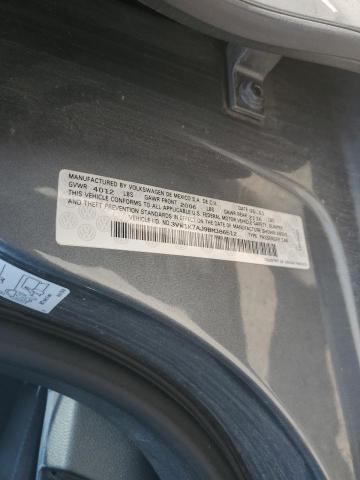 3VW1K7AJ9BM386512 - 2011 VOLKSWAGEN JETTA BASE 灰色 照片 10