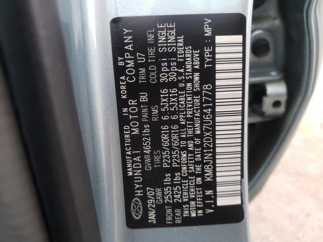 KM8JN12DX7U641778 - 2007 HYUNDAI TUCSON SE SILVER photo 10