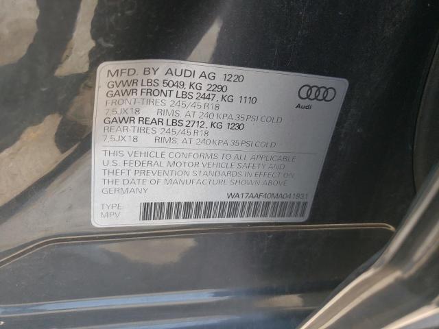 WA17AAF40MA041931 - 2021 AUDI A4 ALLROAD CHARCOAL photo 10