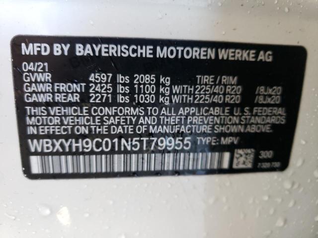 WBXYH9C01N5T79955 - 2022 BMW X2 SDRIVE2 WHITE photo 10