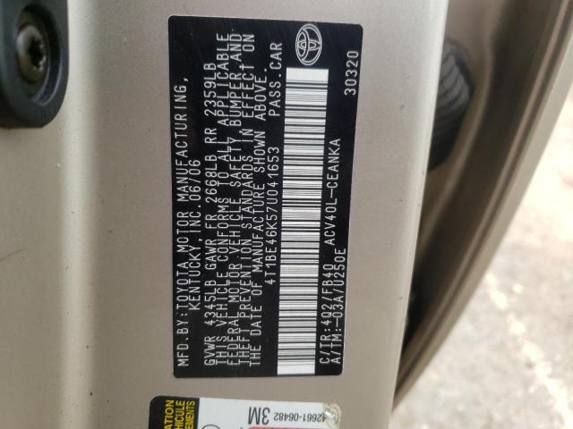 4T1BE46K57U041653 - 2007 TOYOTA CAMRY CE TAN photo 10