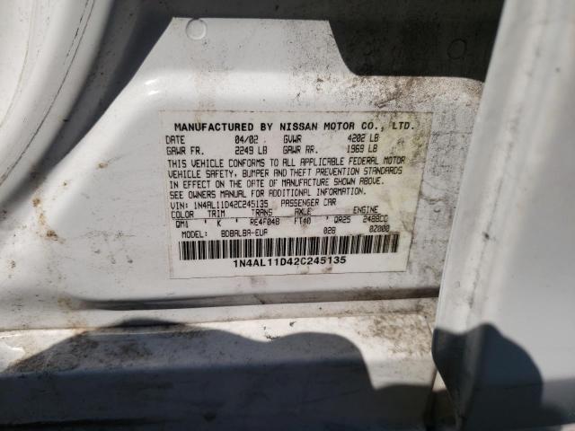 1N4AL11D42C245135 - 2002 NISSAN ALTIMA BAS WHITE photo 10