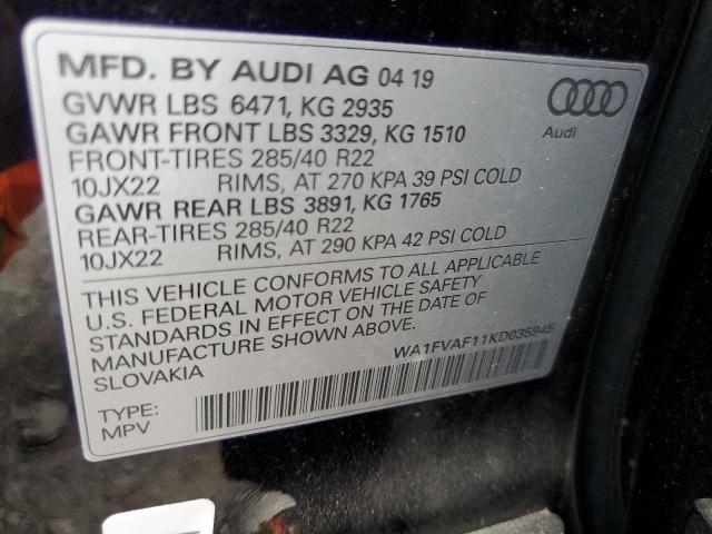 WA1FVAF11KD035945 - 2019 AUDI Q8 PRESTIG BLACK photo 10