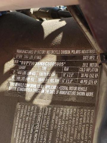 5VPTW36N8C3005905 - 2012 VICTORY MOTORCYCLES CROSS COUN Rojo foto 10