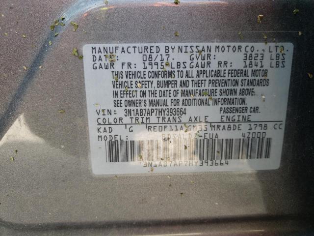 3N1AB7AP7HY393664 - 2017 NISSAN SENTRA S GRAY photo 10