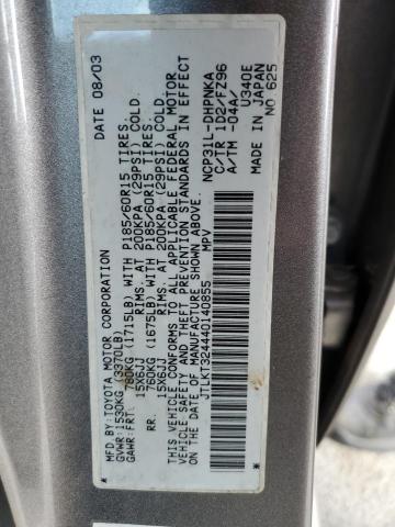 JTLKT324440140855 - 2004 TOYOTA SCION XB SILVER photo 10