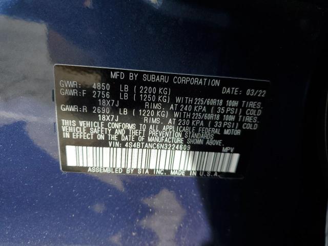 4S4BTANC6N3224609 - 2022 SUBARU OUTBACK LI BLUE photo 10