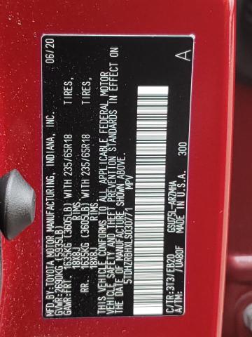 5TDHZRBHXLS030771 - 2020 TOYOTA HIGHLANDER RED photo 10