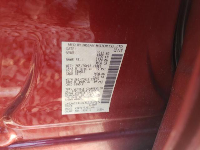 1N6AA1EJ1JN521495 - 2018 NISSAN TITAN S RED photo 10