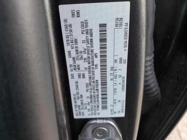 1FMCU0H69LUB10239 - 2020 FORD ESCAPE SEL GRAY photo 10