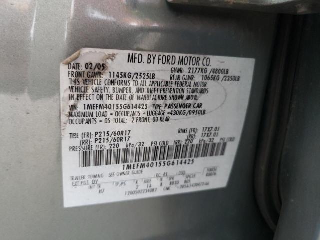 1MEFM40155G614425 - 2005 MERCURY MONTEGO LU GRAY photo 10