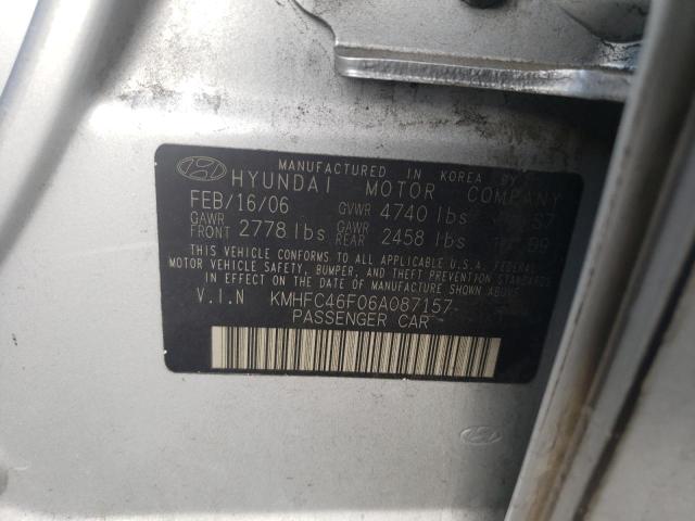 KMHFC46F06A087157 - 2006 HYUNDAI AZERA SE SILVER photo 10