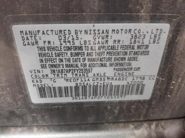 3N1AB7AP2FY253597 - 2015 NISSAN SENTRA S GRAY photo 10